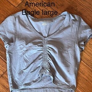 American Eagle Outfitters Women's Blue/Gray Ruched Top